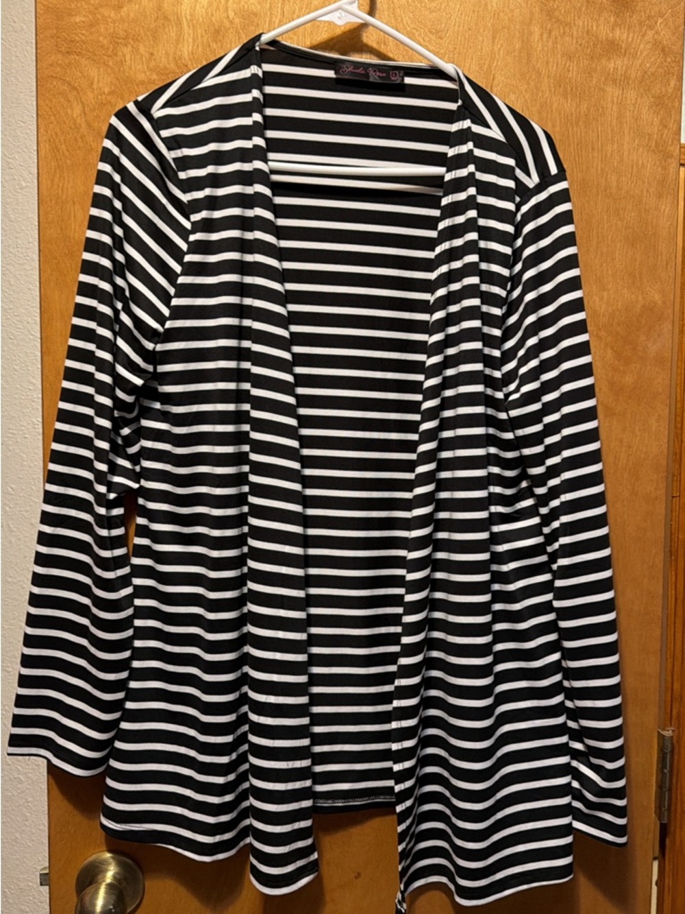 Black & White Striped Open-Front Women’s Cardigan